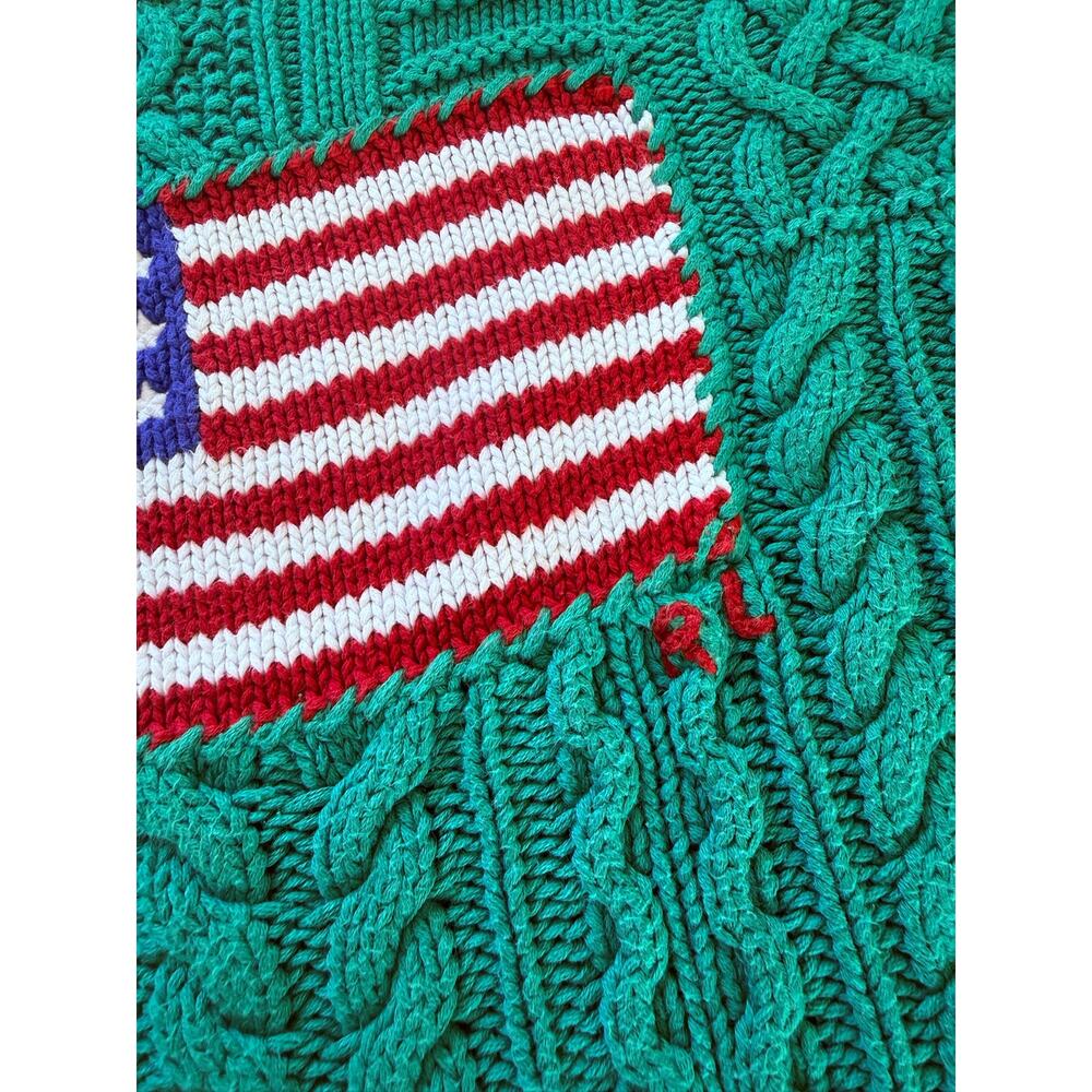 Polo Ralph Lauren Cable Knit American USA lag Sweater Flag jeans Small Green - Picture 4 of 8